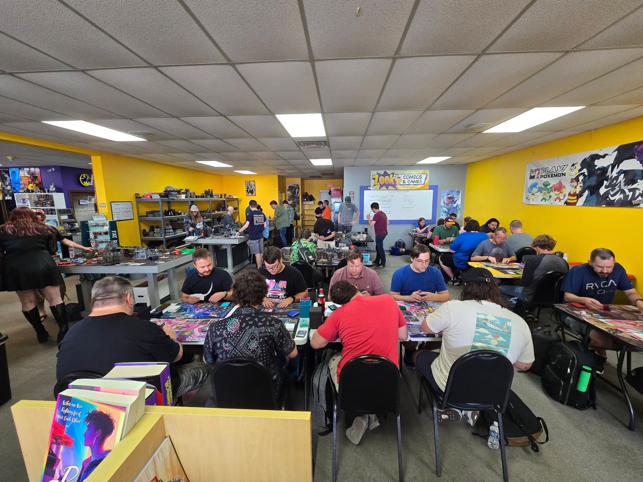 Image of Zeek store with people playing card game